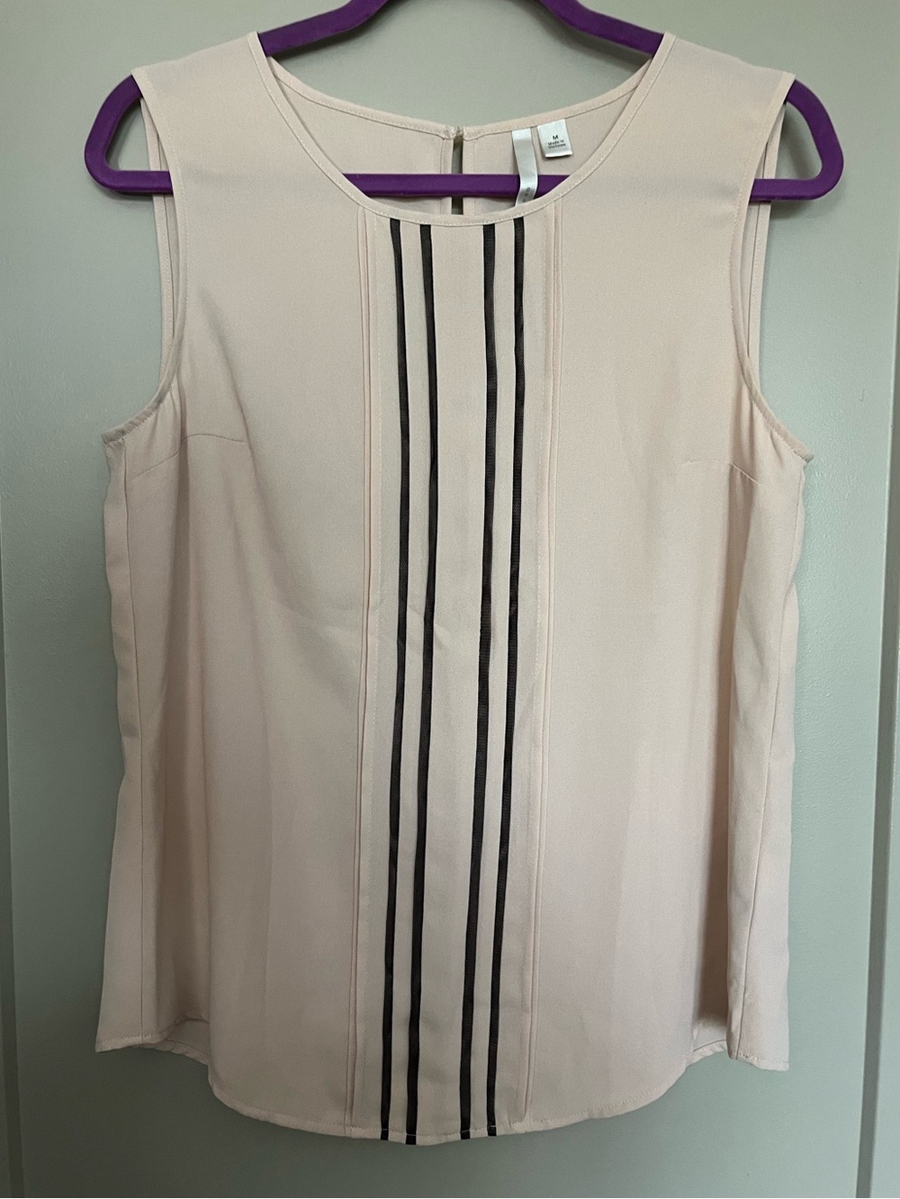 Sleeveless Pale Pink Striped Front Panel Women's Top
